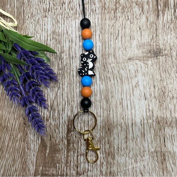 Beaded Cat Lanyard Neck Accessories Keys ID Holder Handcrafted Office Artisan - Picture 2 of 2